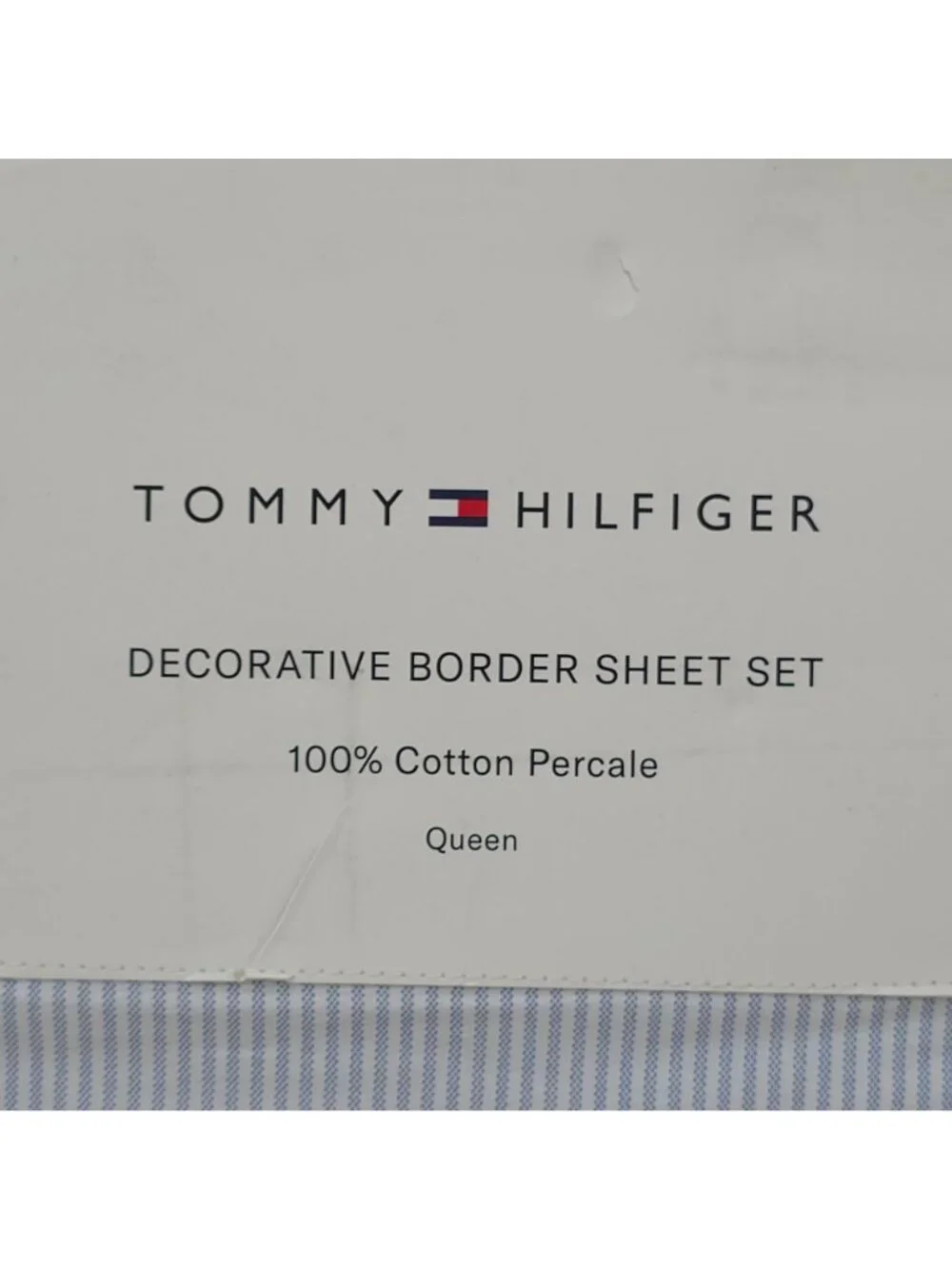 Tommy Hilfiger Decorative Border Queen Sheet Set 100% Cotton Percale Blue